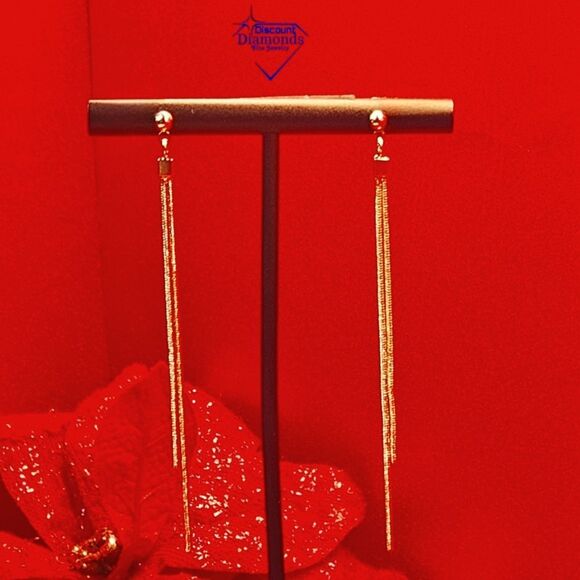 14K Gold on 925 Silver Gold Tassel Dangle Stud Earrings - Picture 2 of 7